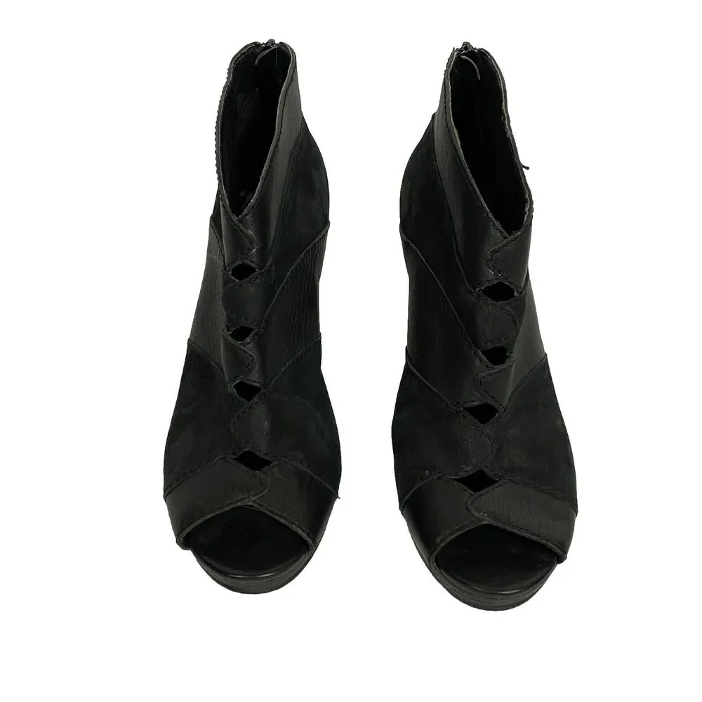 Fossil Bobbi Peep Toe Ankle Boots Booties Women’s Size 8.5 Black Leather - Picture 3 of 13